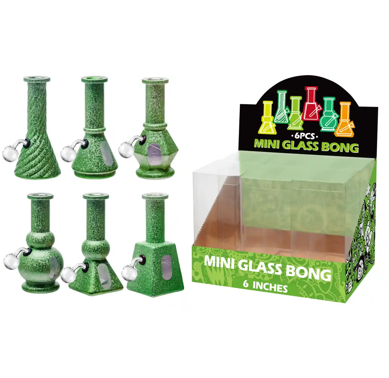 6inch Multi-Shape 6in1 Oil Burner-M610002B Green Matt Paint+Water Window Glass Oil Burner With Hand Working 6inch-M610002B - Image 1