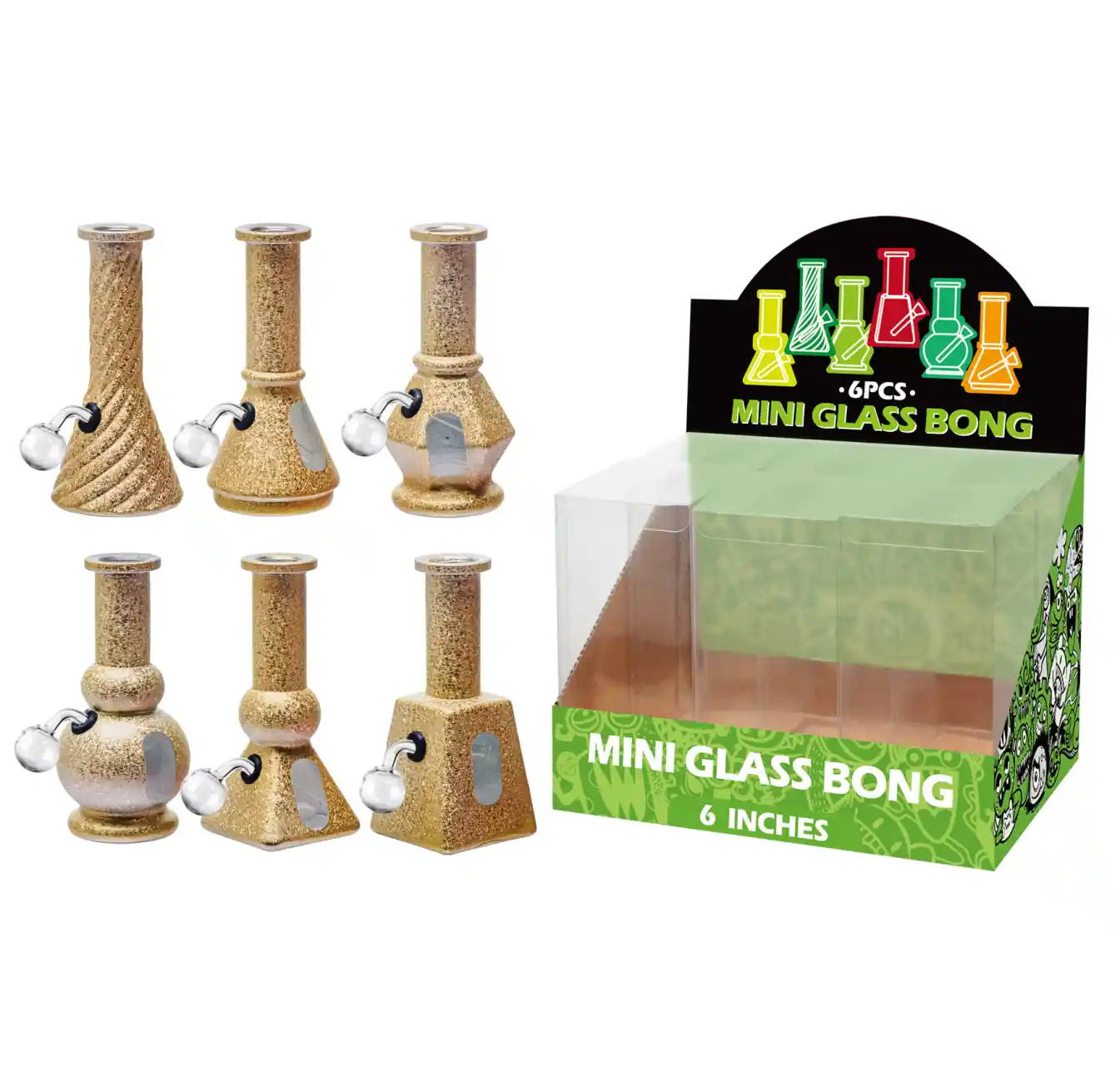 6inch Multi-Shape 6in1 Oil Burner-M610003B Gold Matt Paint+Water Window Glass Oil Burner With Hand Working 6inch-M610003B - Image 1