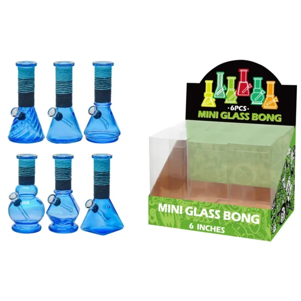 Transparent Blue Glass Water Pipe With Artistic String-M64004F