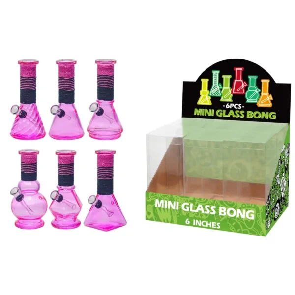Transparent Pink Glass Water Pipe With Artistic String-M64006F