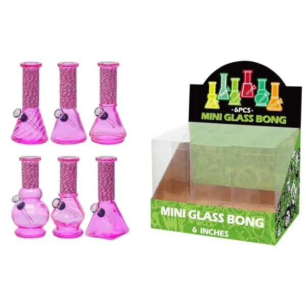Transparent Pink Glass Water Pipe With Artistic String-M64106F