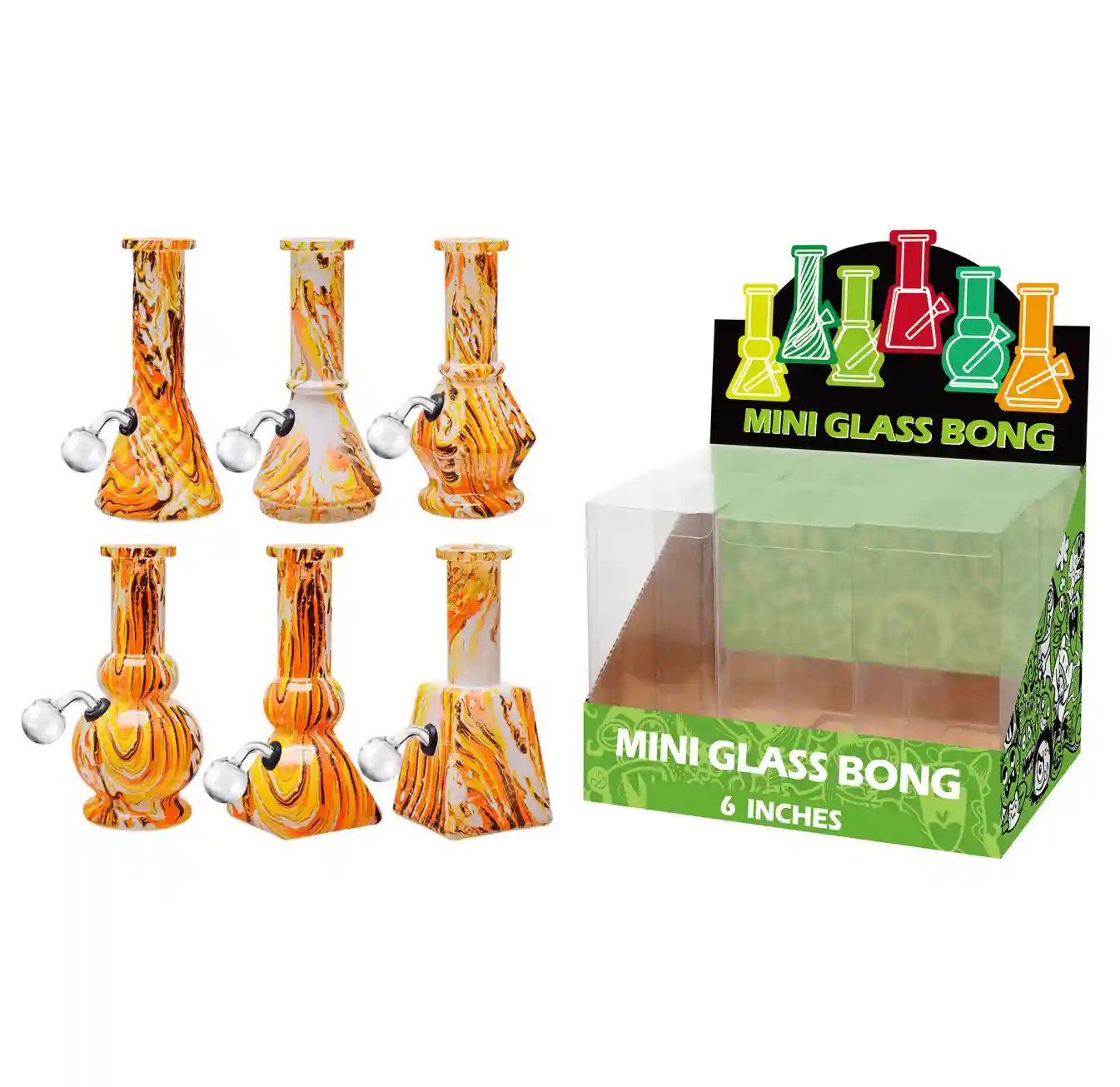6inch Multi-Shape 6in1 Oil Burner-M65015B Orange Water Transfer Printing Glass Oil Burner 6inch-M65015B - Image 1