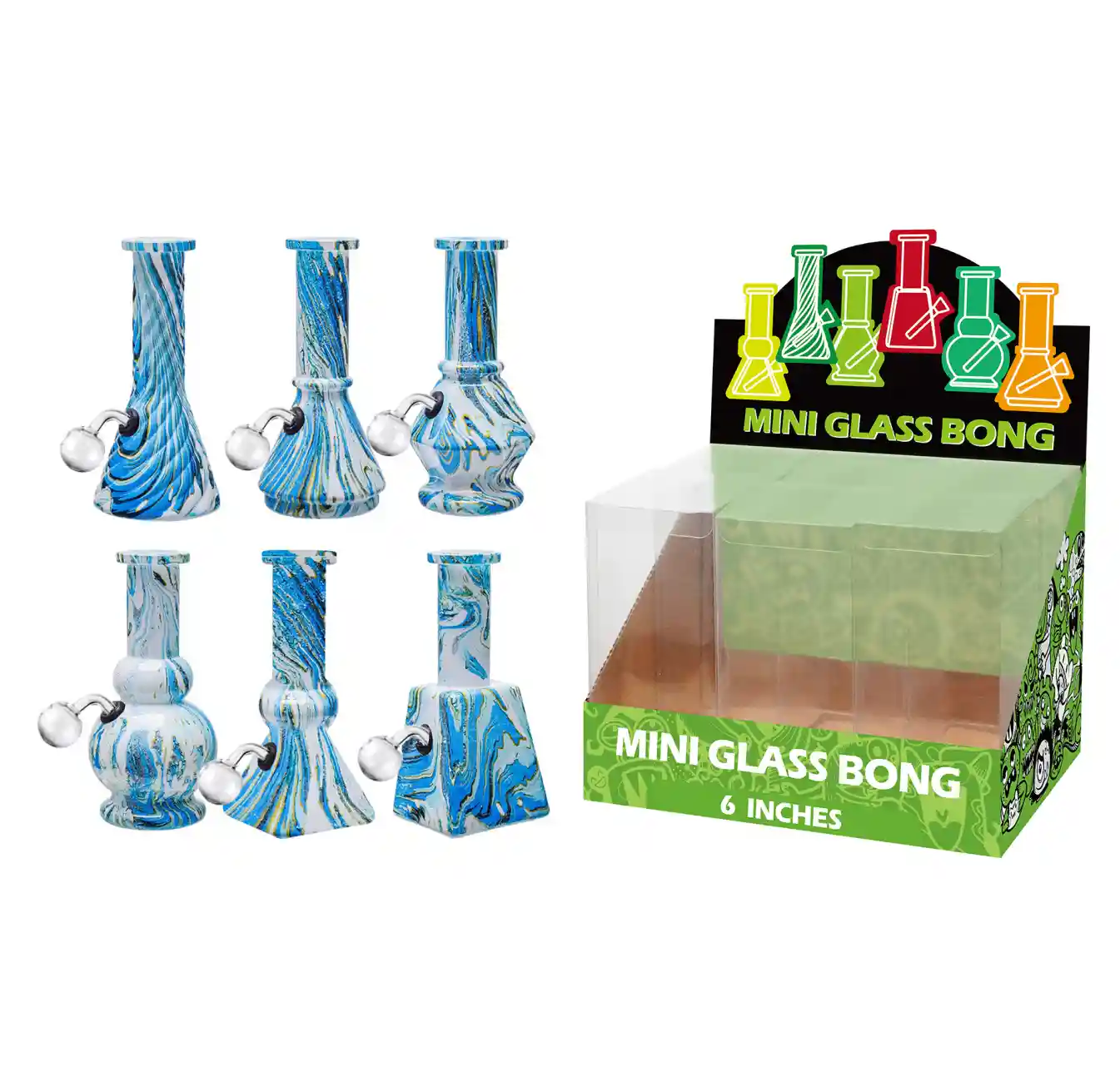 6inch Multi-Shape 6in1 Oil Burner-M65016B Light Blue Water Transfer Printing Glass Oil Burner 6inch-M65016B - Image 1