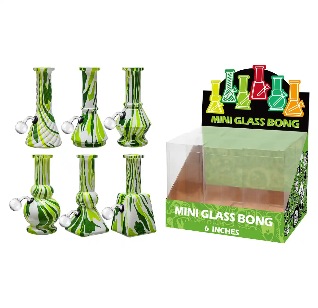 6inch Multi-Shape 6in1 Oil Burner-M65018B Light Green And Grass Green Water Transfer Printing Glass Oil Burner 6inch-M65018B - Image 1
