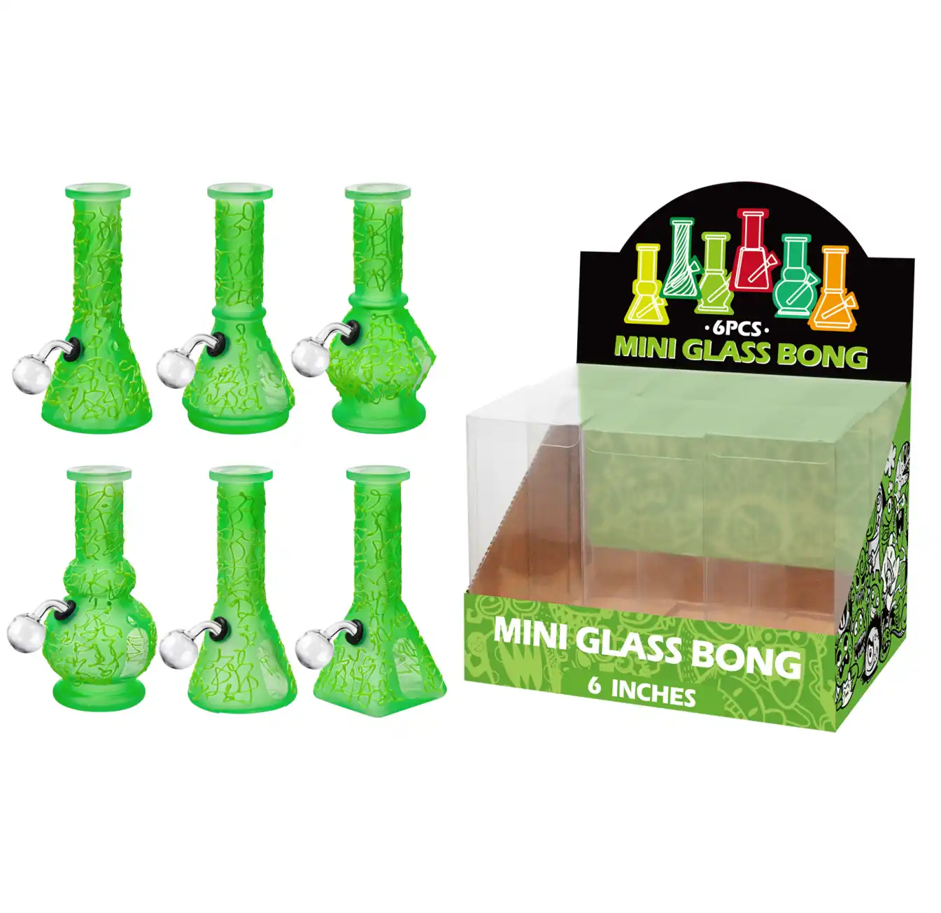 6inch Multi-Shape 6in1 Oil Burner-M66002B Green Matt Printing+Water Window Glass Oil Burner With Hand Drawing 6inch-M66002B - Image 1