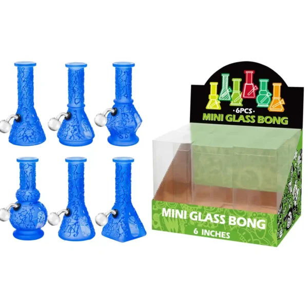 Blue Matt Printing+Water Window Glass Oil Burner With Hand Drawing 6inch-M66004B