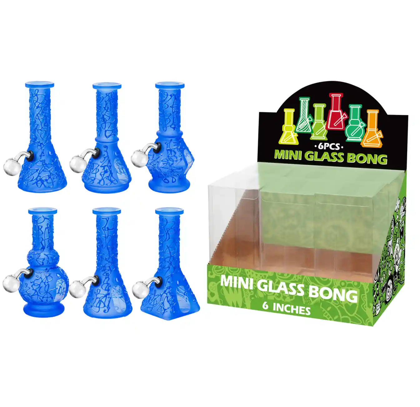 6inch Multi-Shape 6in1 Oil Burner-M66004B Blue Matt Printing+Water Window Glass Oil Burner With Hand Drawing 6inch-M66004B - Image 1