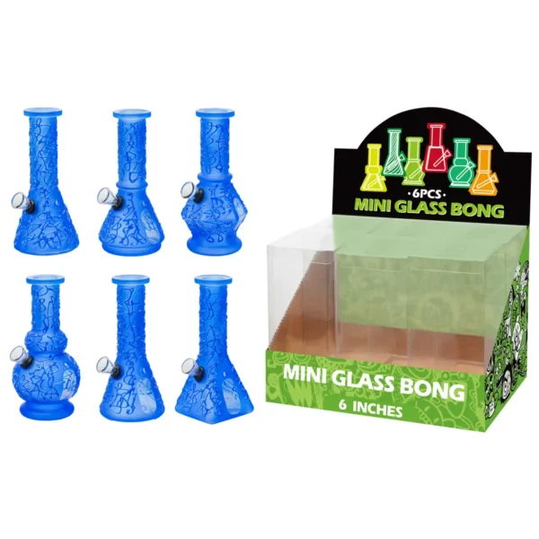 Blue Glass Water Pipe With Hand Drawing-M66004F