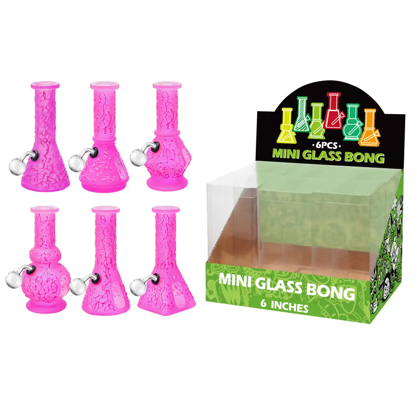 6inch Multi-Shape 6in1 Oil Burner-M66006B Pink Matt Printing+Water Window Glass Oil Burner With Hand Drawing 6inch-M66006B - Image 1