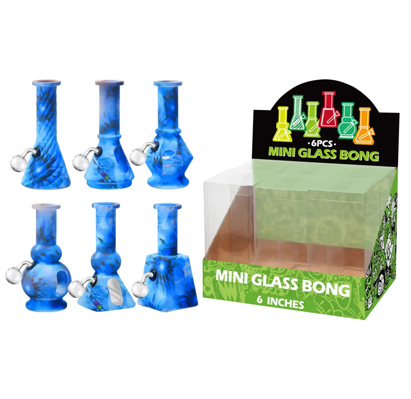 6inch Multi-Shape 6in1 Oil Burner-M67004B Blue Hot Transfer Printing+Water Window Glass Oil Burner 6inch-M67004B - Image 1