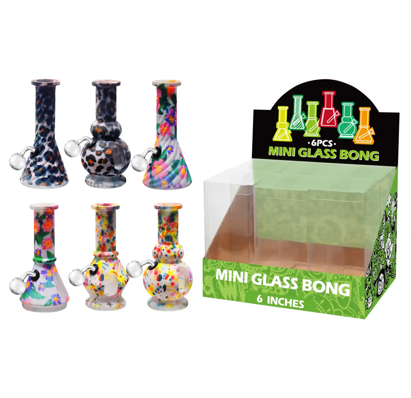 6inch Multi-Shape 6in1 Oil Burner-M67012B Mix Patterns Hot Transfer Printing+Water Window Glass Oil Burner 6inch-M67012B - Image 1