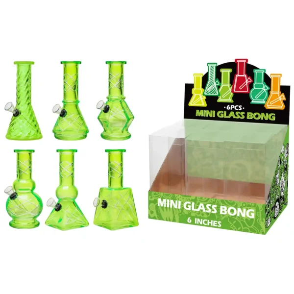 Green Transparent Glass Water Pipe With Handetched-M69002F
