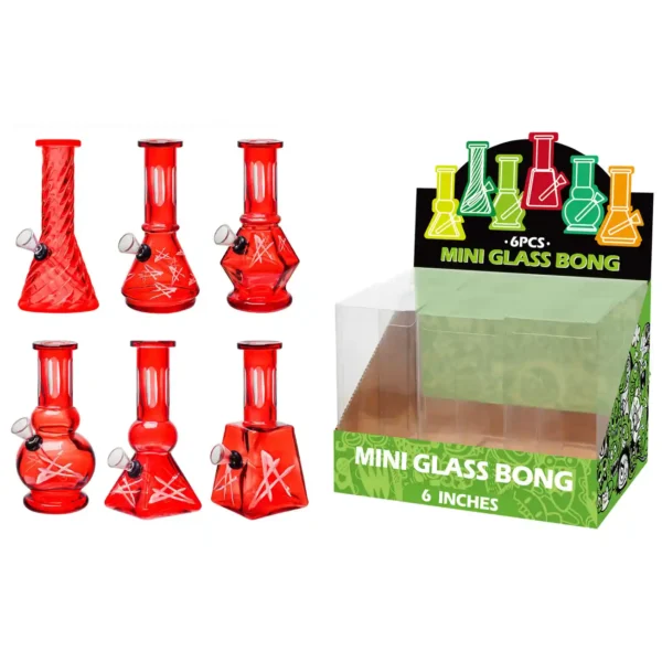 Red Transparent Glass Water Pipe With Handetched-M69003F
