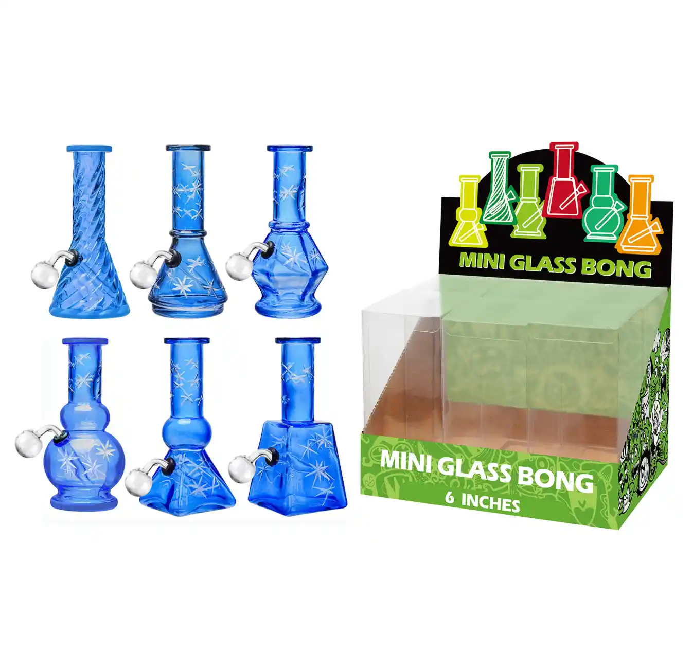 6inch Multi-Shape 6in1 Oil Burner-M69004B Blue Transparent Paint Glass Oil Burner With Handetched 6inch-M69004B - Image 1