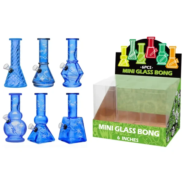 Blue Transparent Glass Water Pipe With Handetched-M69004F