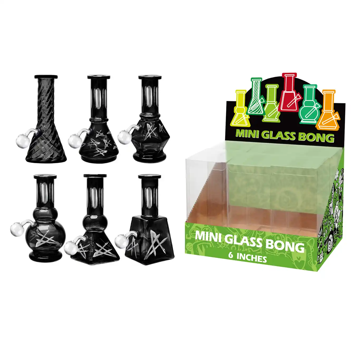 6inch Multi-Shape 6in1 Oil Burner-M69005B Black Transparent Paint Glass Oil Burner With Handetched 6inch-M69005B - Image 1
