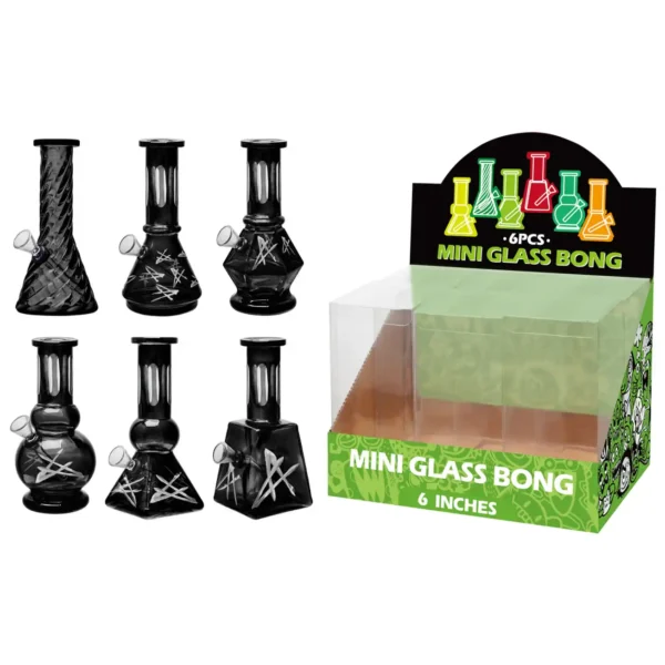 Black Transparent Glass Water Pipe With Handetched-M69005F