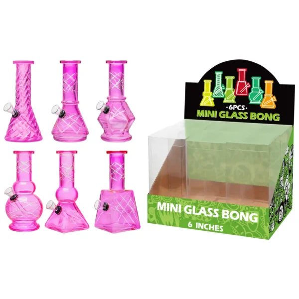 Pink Transparent Glass Water Pipe With Handetched-M69006F