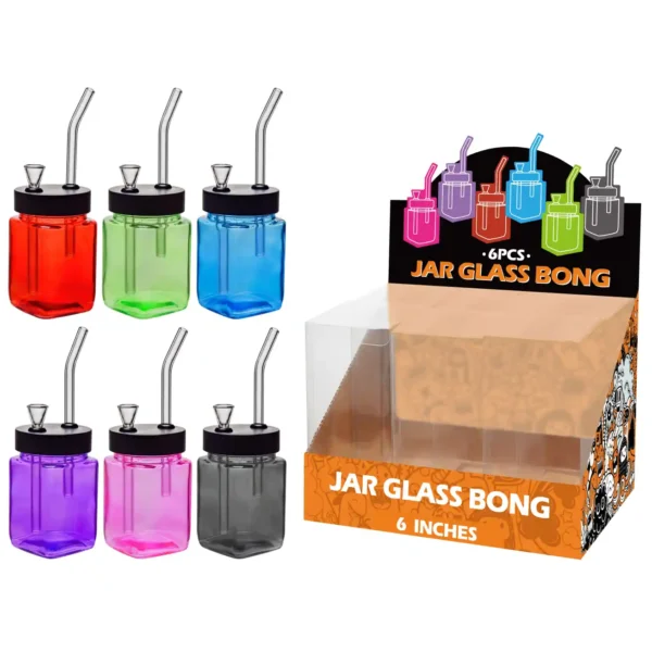 Transparent Painting Mixed Colors Glass Square Waterpipe 8inch-MS0101F
