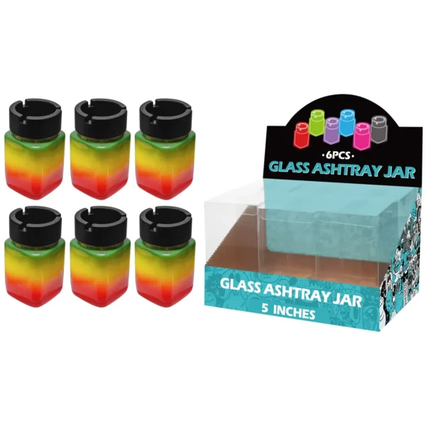 Rasta Paint Glass Jar Ashtray 5inch-MA1101