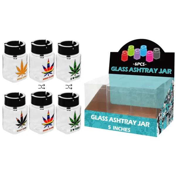 Weed Leaf Decal Glass Jar Ashtray 5inch-MA3001
