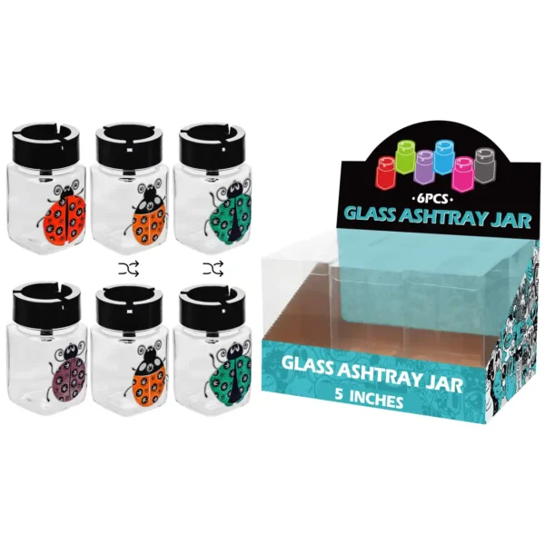 Mixed Ladybug Decal Glass Jar Ashtray 5inch-MA3003