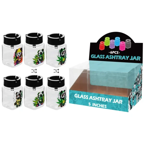 Mixed Panda Decal Glass Jar Ashtray 5inch-MA3004