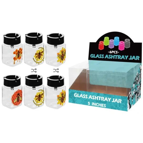 Mixed Bee Decal Glass Jar Ashtray 5inch-MA3005