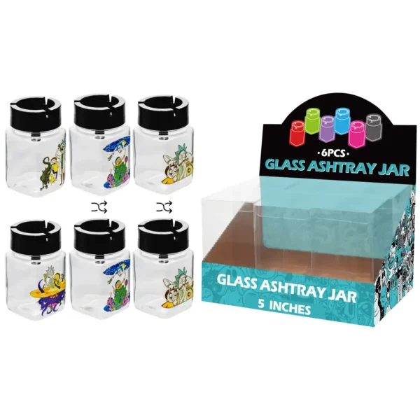 Mixed Rick and Morty Decal Glass Jar Ashtray 5inch-MA3008