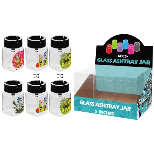 Mixed Rick and Morty Decal Glass Jar Ashtray 5inch-MA3010
