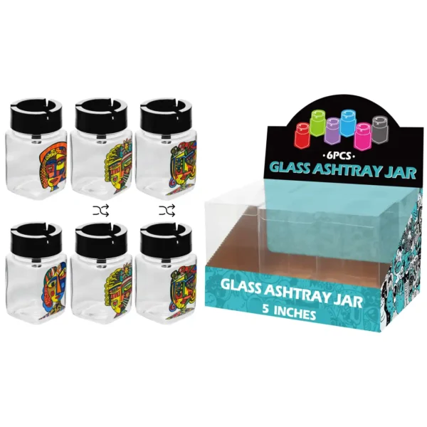 Mixed Abstract Decal Glass Jar Ashtray 5inch-MA3012