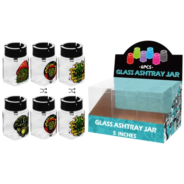 Mixed Skull Decal Glass Jar Ashtray 5inch-MA3018