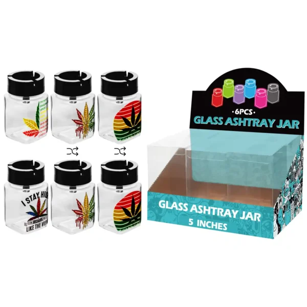 Mixed Weed Leaf Decal Glass Jar Ashtray 5inch-MA3020