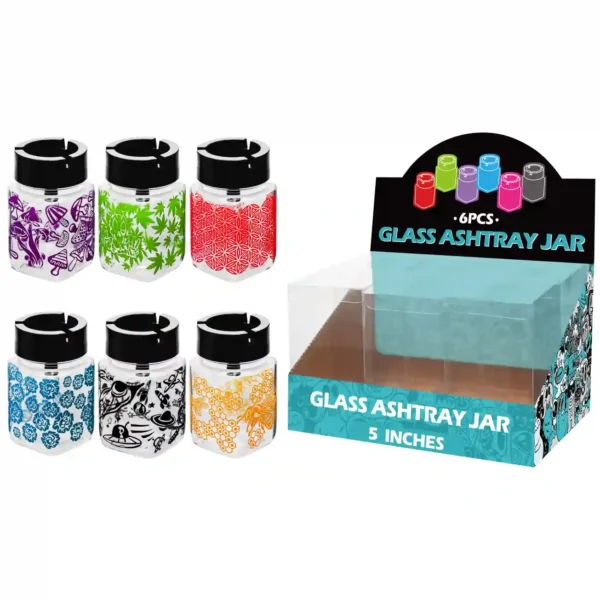 Mixed Color Decal Glass Jar Ashtray 5inch-MA3101