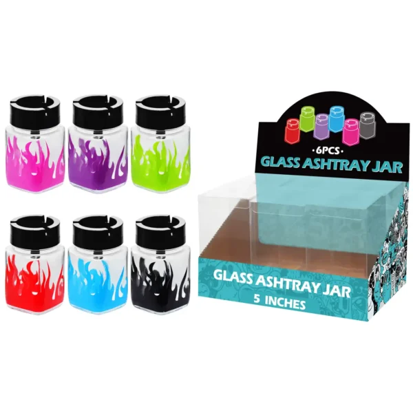 Mixed Color Flame Decal Glass Jar Ashtray 5inch-MA3102
