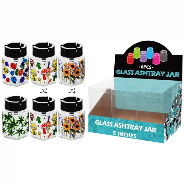 Mixed Decal Glass Jar Ashtray 5inch-MA3103
