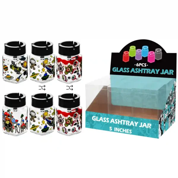 Mixed Decal Glass Jar Ashtray 5inch-MA3104
