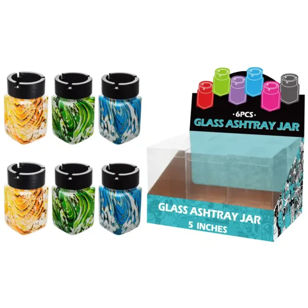Mixed Color Water Transfer Printing Glass Jar Ashtray 5inch-MA5401