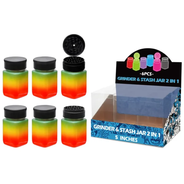 Rasta Paint Glass Grinder&stash Jar 5inch-MG1101W/C