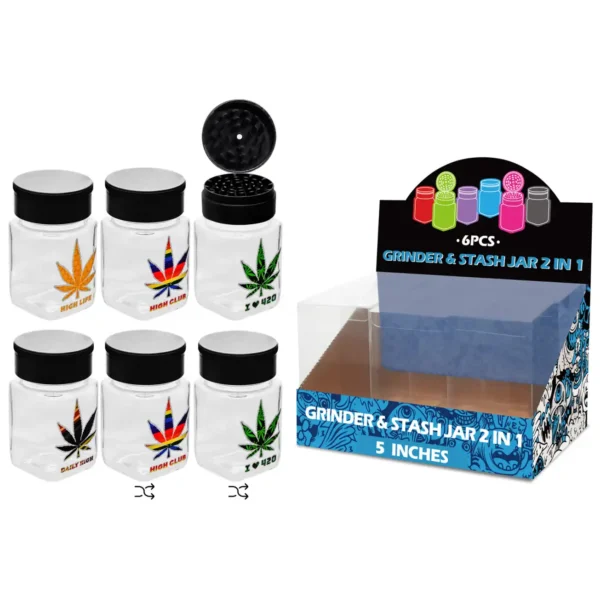 Weed Leaf Mixed Decal Glass Grinder&stash Jar 5inch-MG3001W/C