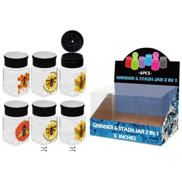 Bees Mixed Decal Glass Grinder&stash Jar 5inch-MG3005W/C