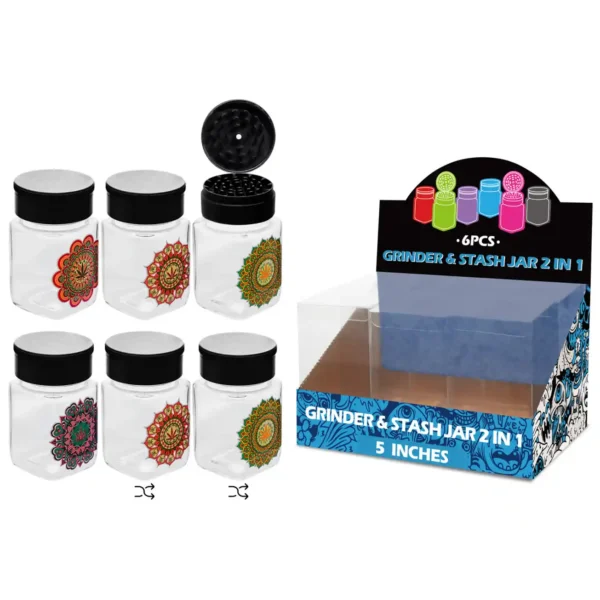 Mandala Pattern Mixed Decal Glass Grinder&stash Jar 5inch-MG3006W/C