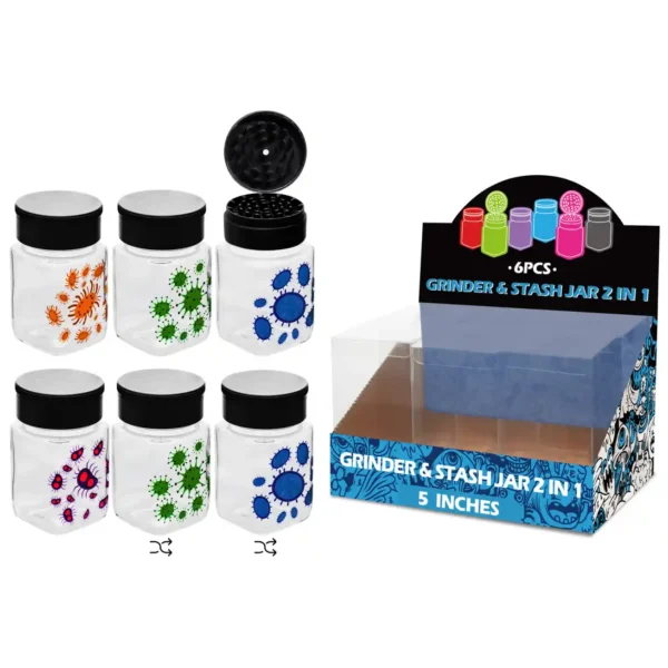 Virus Mixed Decal Glass Grinder&stash Jar 5inch-MG3007W/C