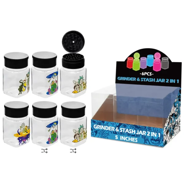 Rick and Morty Mixed Decal Glass Grinder&stash Jar 5inch-MG3008W/C