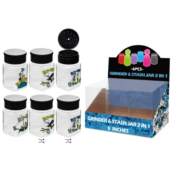 Rick and Morty Mixed Decal Glass Grinder&stash Jar 5inch-MG3009W/C