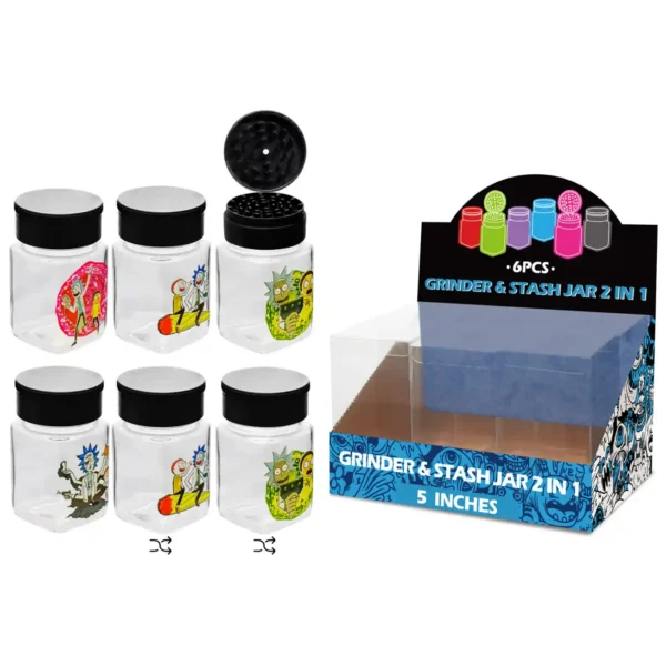 Rick and Morty Mixed Decal Glass Grinder&stash Jar 5inch-MG3010W/C