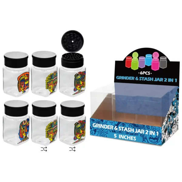 Abstract Face Mixed Decal Glass Grinder&stash Jar 5inch-MG3012W/C