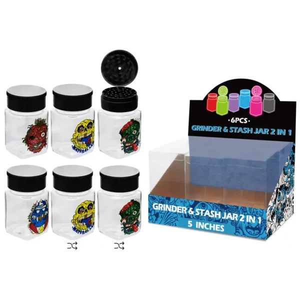 Skull Mixed Decal Glass Grinder&stash Jar 5inch-MG3016W/C