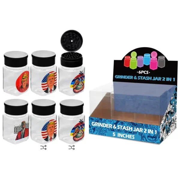 Trump Mixed Decal Glass Grinder&stash Jar 5inch-MG3017W/C