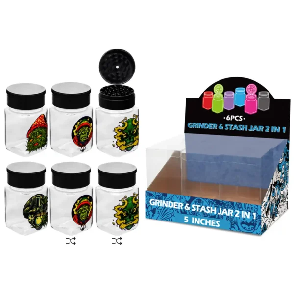 Skull Mixed Decal Glass Grinder&stash Jar 5inch-MG3018W/C